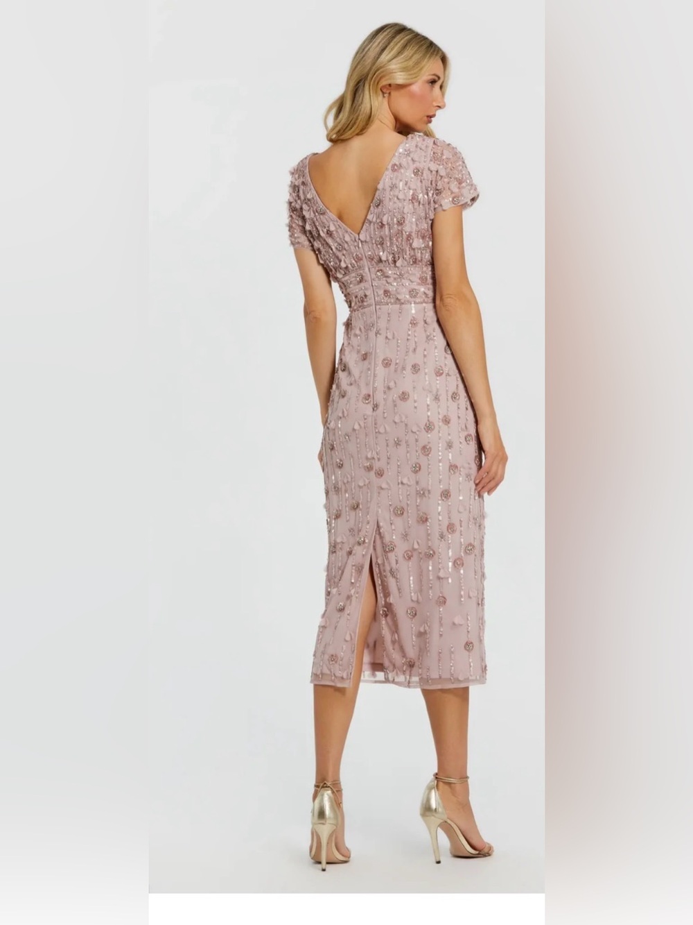MAC DUGGAL Dress Size 8 NEW Pink Sheath Midi Dress Floral Beading - Picture 11 of 12